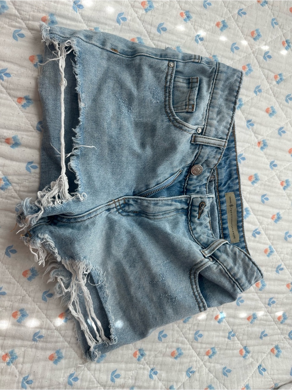 Light Blue Distressed Denim Jean Shorts - Women's